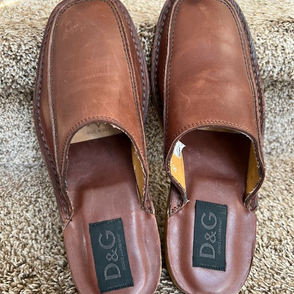 Dolce & Gabbana Men\'s Tan Leather Moc Toe Slip On Mules main image 12